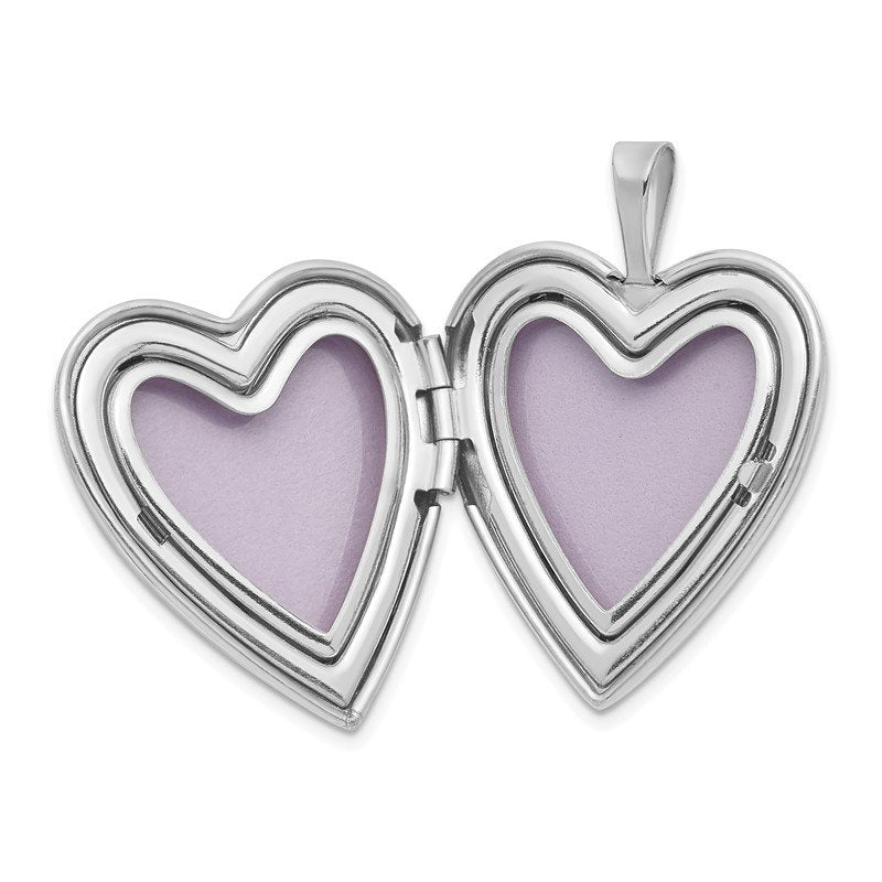 14k White Gold Diamond Satin and Diamond-cut Cross 20mm Heart Locket