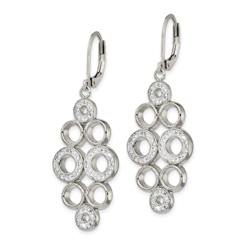 Stainless Steel Polished with Preciosa Crystal Circles Dangle Leverback Earrings