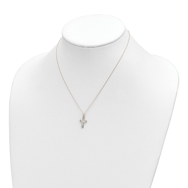 14k Polished Diamond-cut CZ Cross Pendant 16 inch Necklace