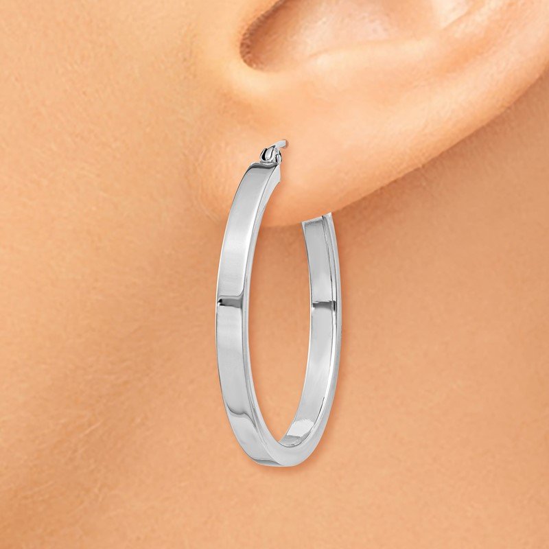 14k White Gold 2x3mm Rectangle Tube Hoop