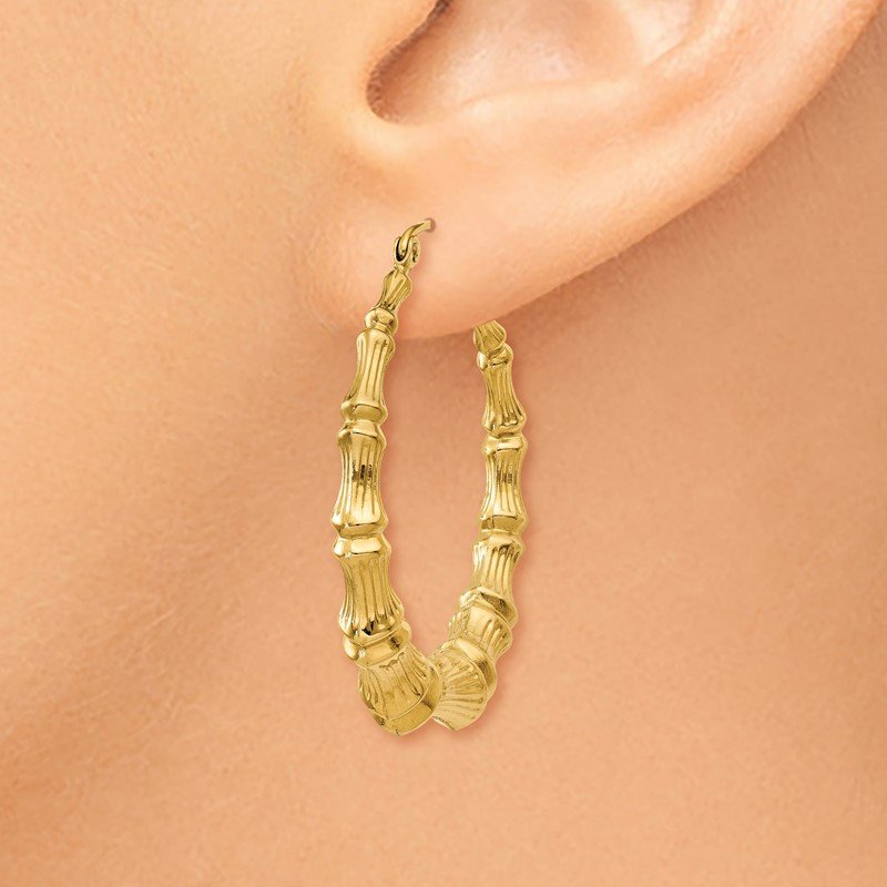 14k Polished Bamboo Hoop Earrings