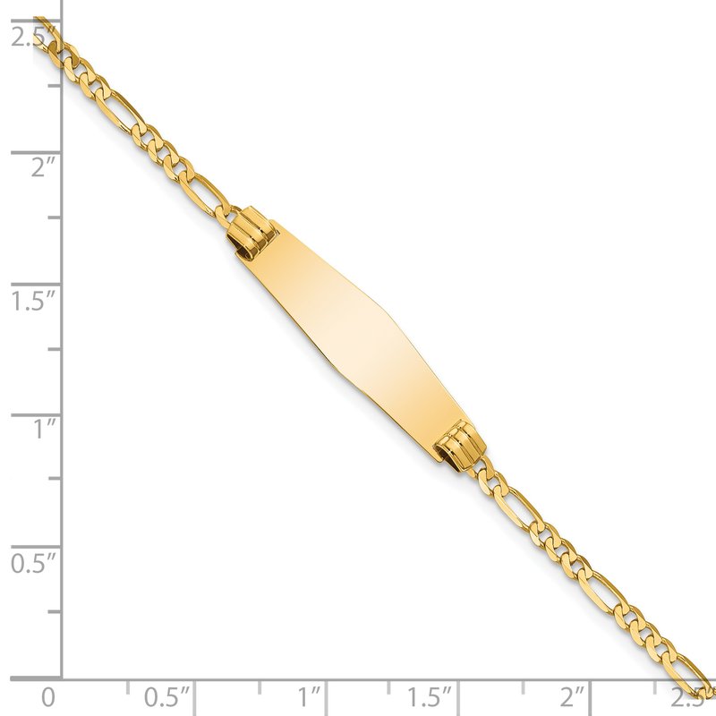 14k Polished Solid Chain/Solid Plate Figaro Link Soft Diamond Shape 24.5x7.3mm Plate 7 inch ID Bracelet