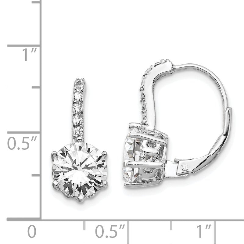 Sterling Silver Rhodium-plated Brilliant-cut CZ Leverback Earrings
