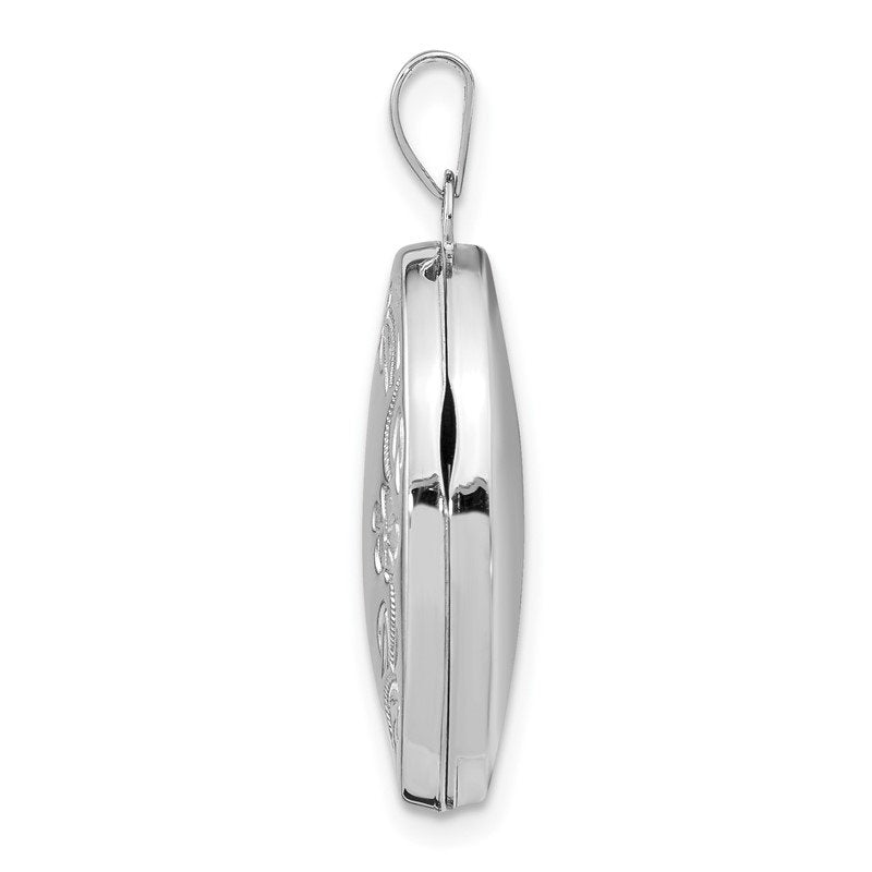 14k White Gold Floral Border 21mm Oval Locket