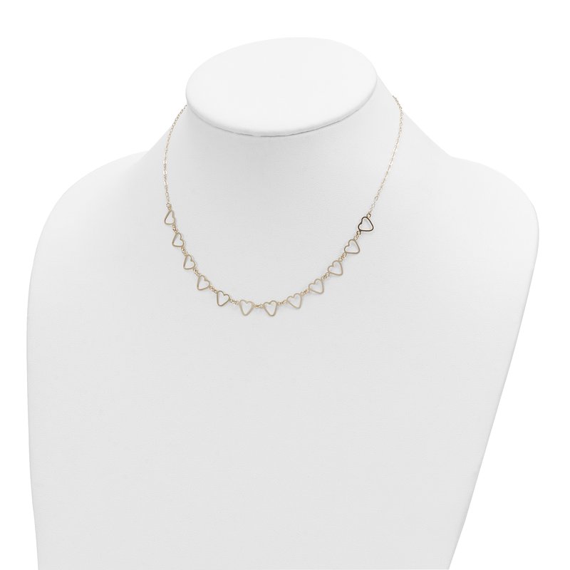 14K Open Flat Hearts 16 inch Necklace Plus 2 inch Extender