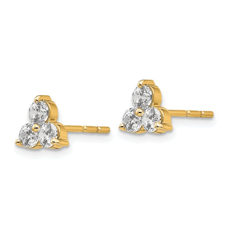 14K White Gold 1/2 carat Lab Grown Diamond VS+ F+ Complete Three Stone Post Stud Earrings
