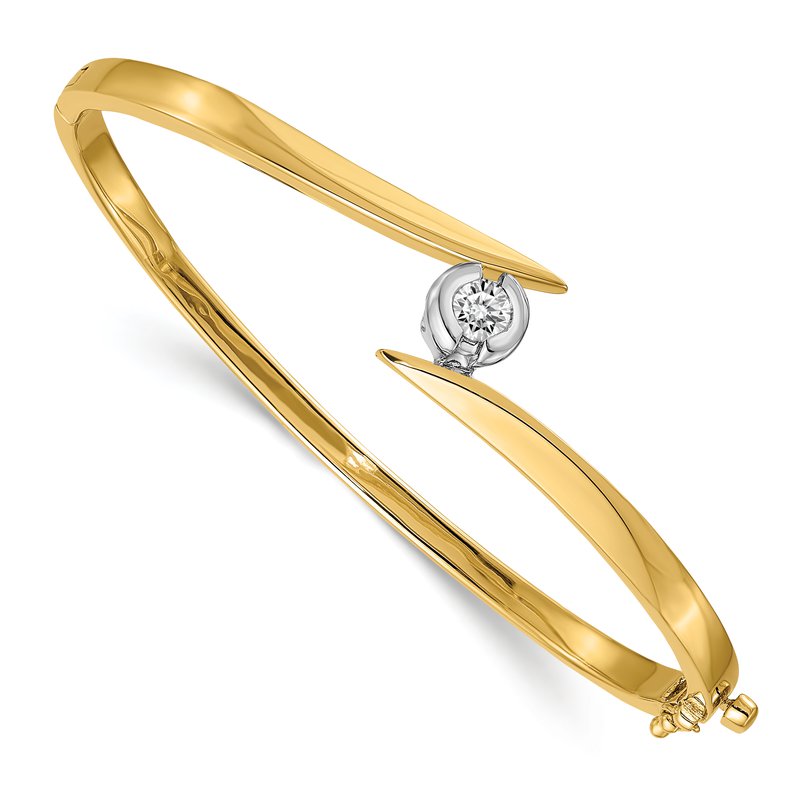 14k Two-tone Complete 1/2 carat A Diamond Hinged Oval Bangle Bracelet