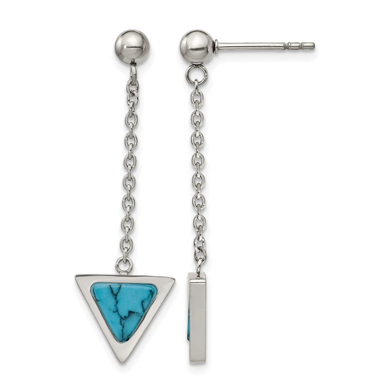 Stainless Steel Polished with Reconstructed Howlite Triangle Post Dangle Earrings