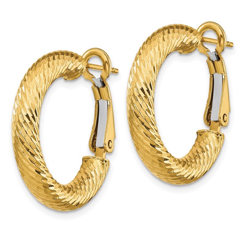 14k 4x15mm Diamond-cut Round Omega Back Hoop Earrings