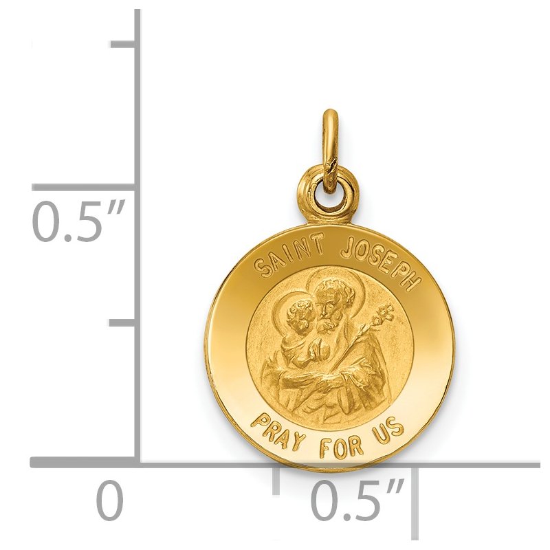 14k Polished and Satin Solid Saint Joseph Medal Round Charm