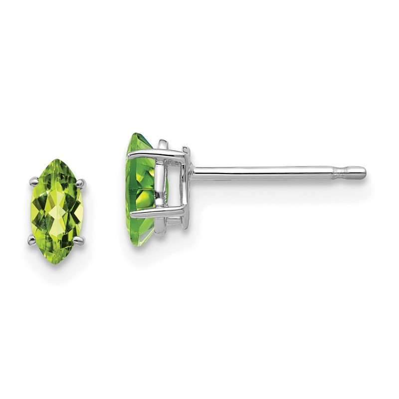 14k White Gold 6x3mm Marquise Peridot Post Earrings