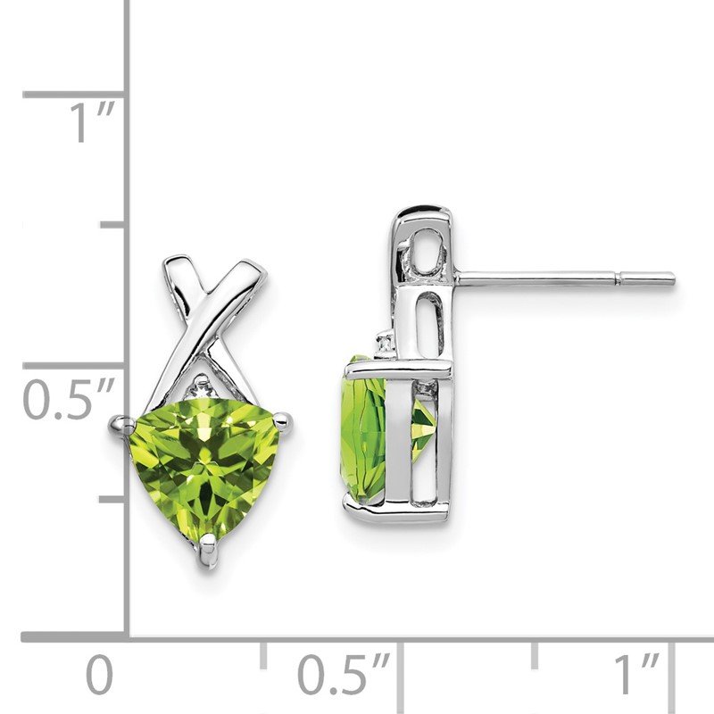 14k White Gold 7mm Trillion Peridot and White Topaz -X- Post Earrings