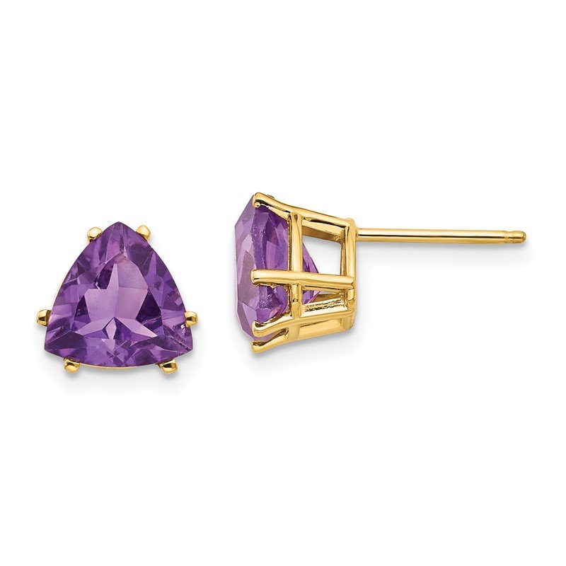 14k 8mm Trillion Amethyst Post Earrings
