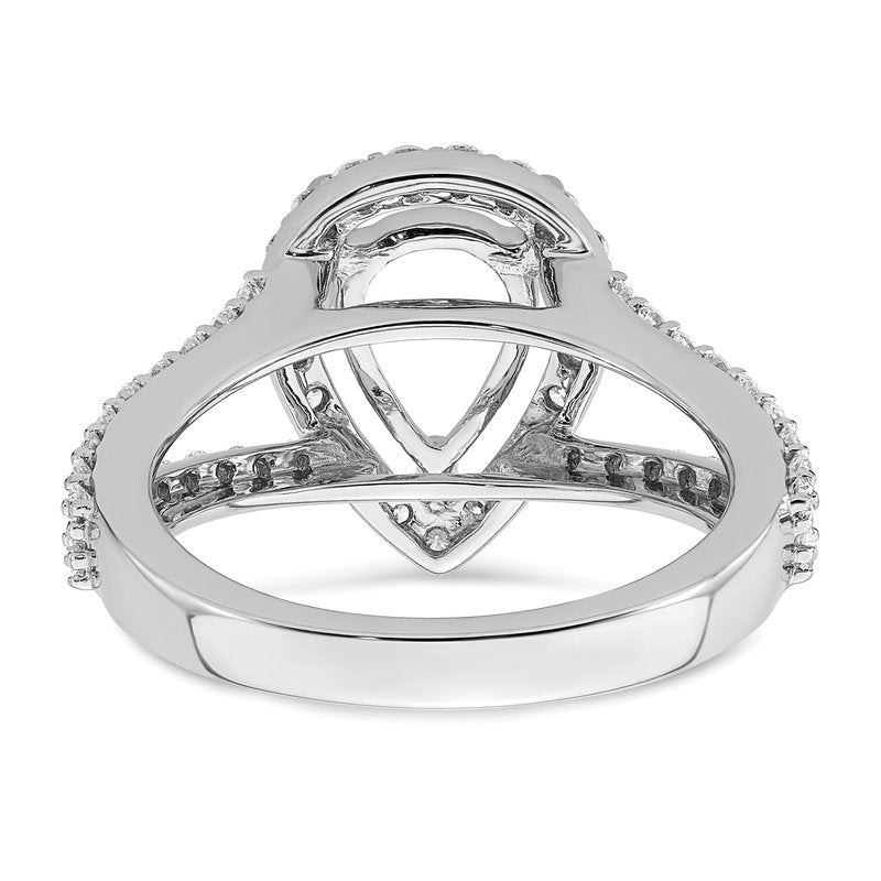 14K White Gold 5/8 carat Lab Grown Diamond VS/SI  D E F  Semi Mount Pear Halo Engagement Ring