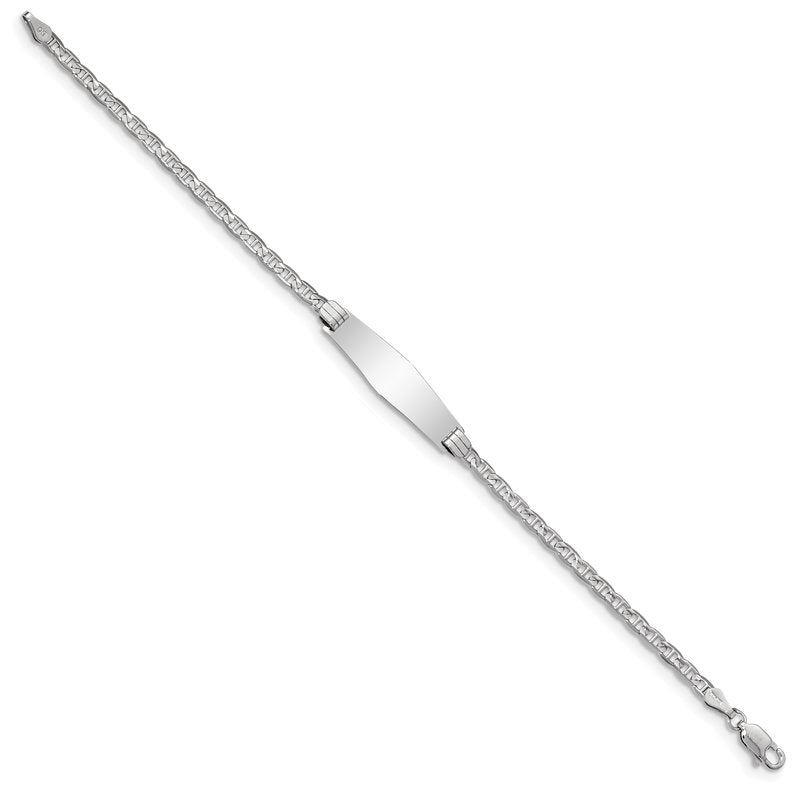 14k White Gold Polished Semi-Solid Chain/Solid Plate Anchor Link Soft Diamond Shape 25.5x7.8mm Plate 7 inch ID Bracelet