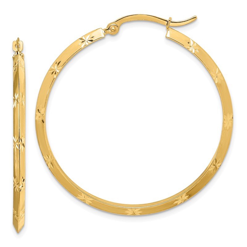 14K Polished Diamond-Cut Hoop Earrings