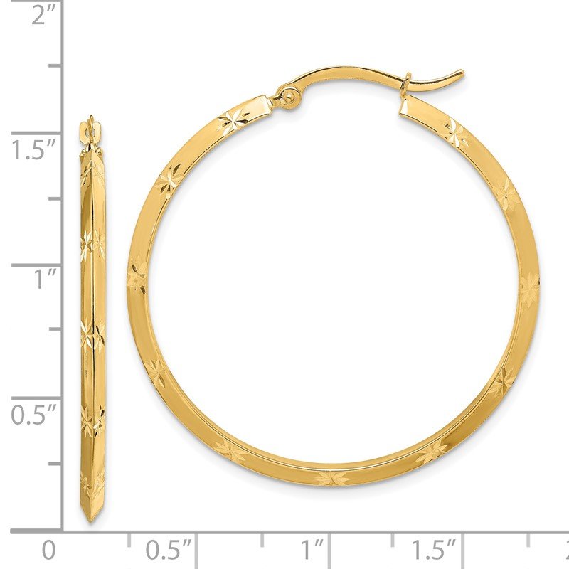 14K Polished Diamond-Cut Hoop Earrings