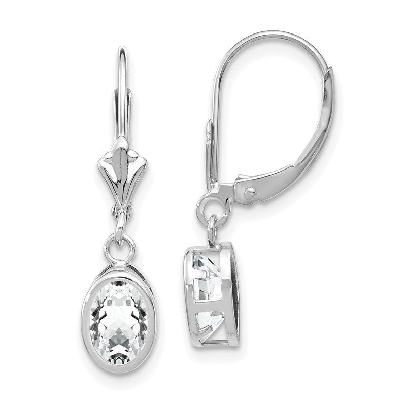 14k White Gold 7x5mm Oval Cubic Zirconia Bezel Leverback Dangle Earrings