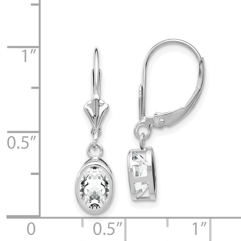14k White Gold 7x5mm Oval Cubic Zirconia Bezel Leverback Dangle Earrings