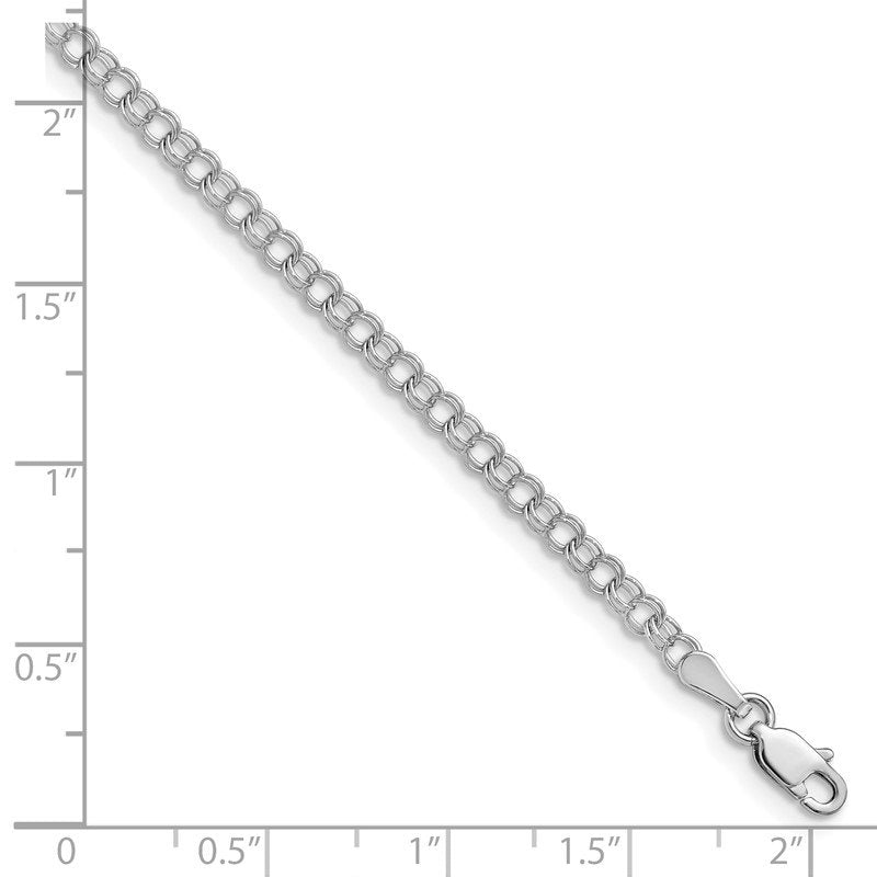 14k White Gold 3mm Solid Double Link 7 inch Charm Bracelet