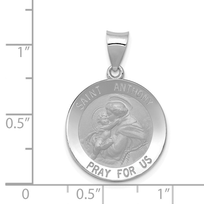 14k White Gold Polished and Satin Hollow St. Anthony Medal Pendant