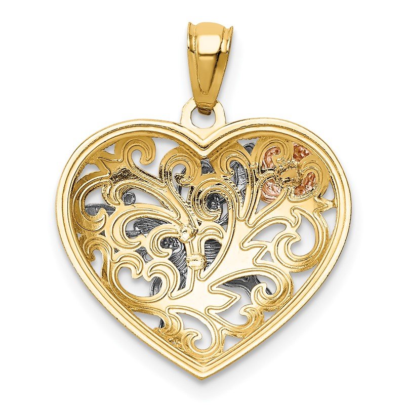 14k Tri-color Butterfly Heart Pendant