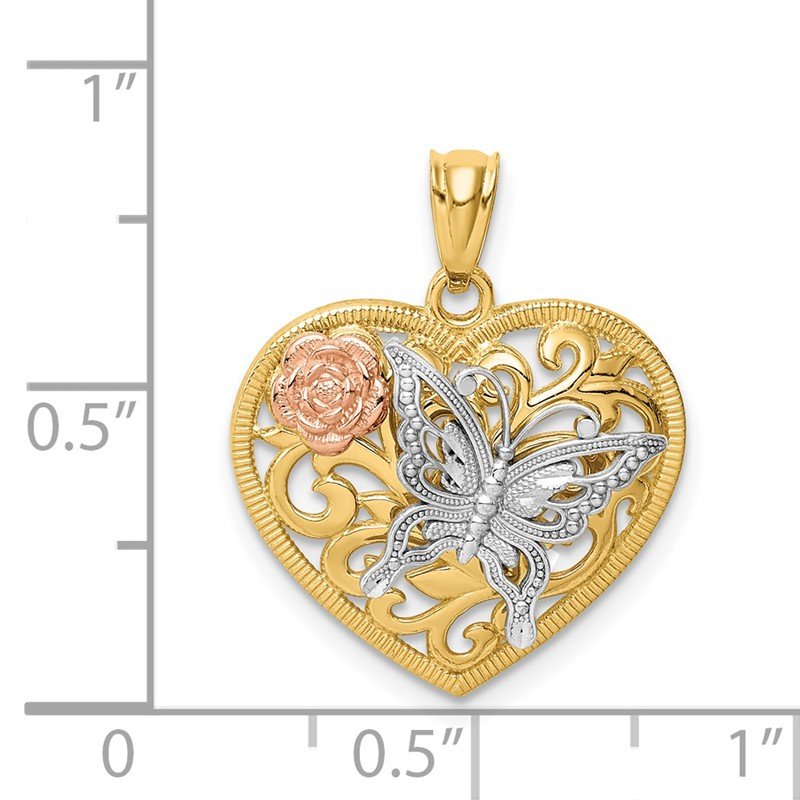 14k Tri-color Butterfly Heart Pendant