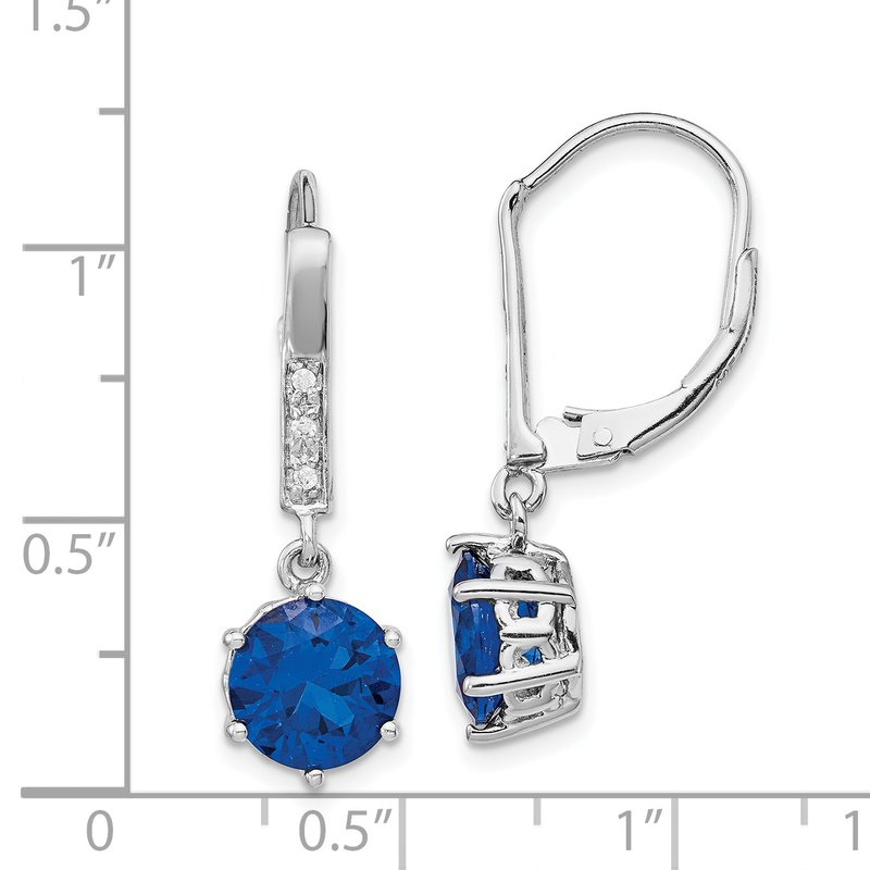 Sterling Silver Rhodium-plated Brilliant-cut Lab Created Dark Blue Spinel and Brilliant-cut White CZ Leverback Dangle Earrings