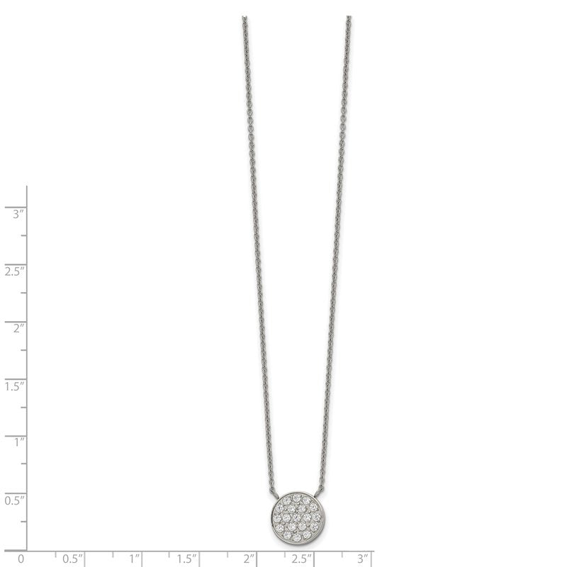 Stainless Steel Polished CZ Circle on a 17 inch Cable Chain with a 2 inch Extension Necklace