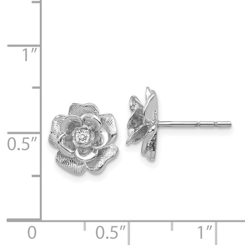 14k White Gold AA Diamond Flower Post Earrings
