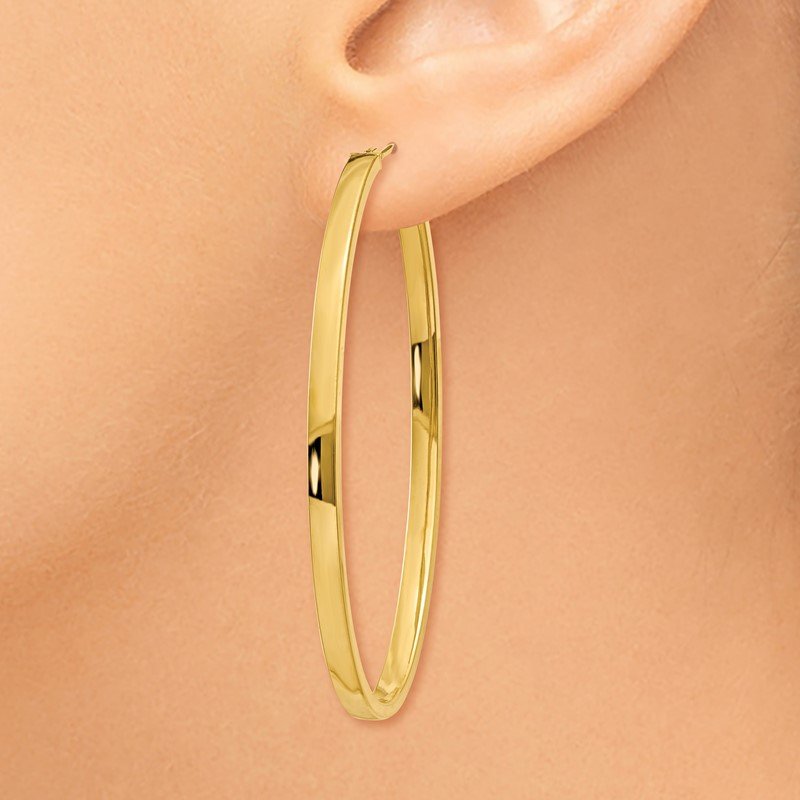 14ky 3mm Polished Large Oval Hoop Earrings