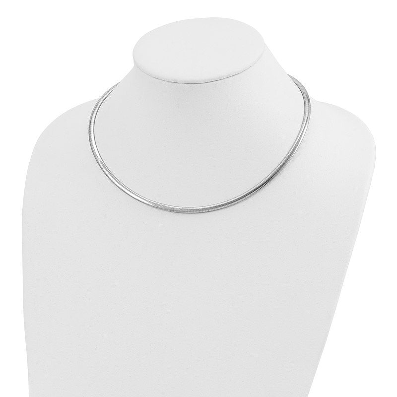 14k White Gold Polished 4mm Standard Weight 16 inch Domed Omega Necklace