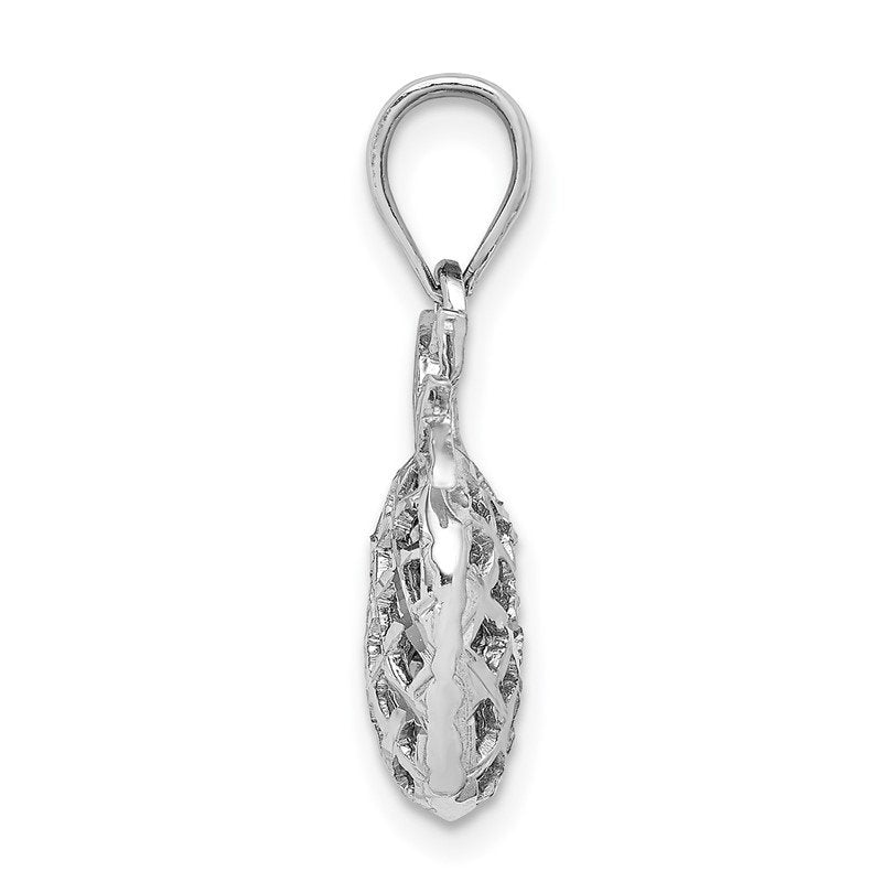 14K White Gold Polished and Diamond-cut 3-D Pineapple Pendant