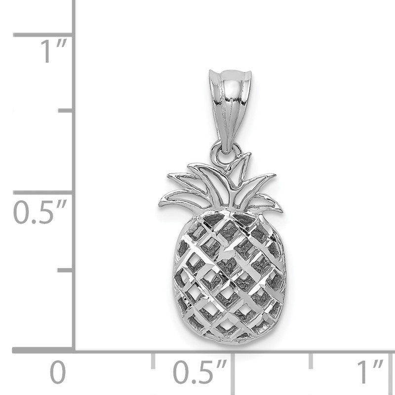 14K White Gold Polished and Diamond-cut 3-D Pineapple Pendant