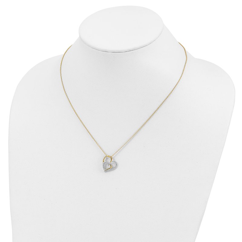 Sterling Silver Gold-plated Brilliant-cut CZ Fancy Double Heart 18 Inch Necklace