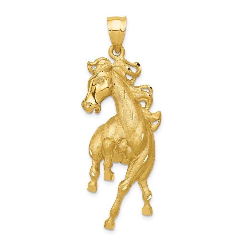 14k Large Satin Diamond-cut Horse Pendant