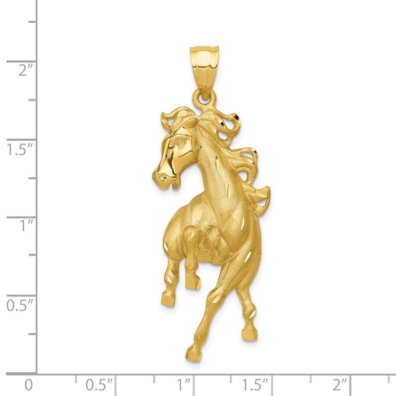 14k Large Satin Diamond-cut Horse Pendant
