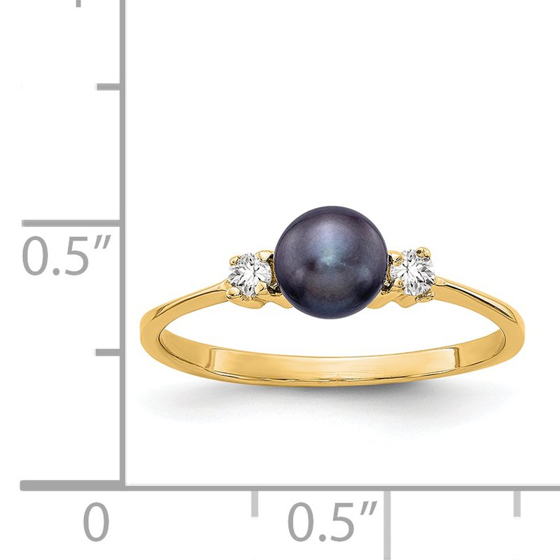 14k 5mm Black FW Cultured Pearl AAA Diamond ring