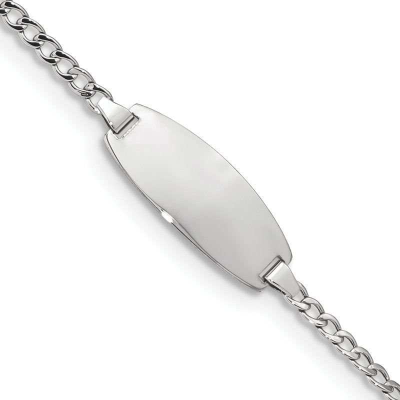 14k White Gold Polished Semi-Solid Chain/Solid Plate Curb Link Oval 18.5x8.5mm Plate 5.5 inch Baby/Child ID Bracelet