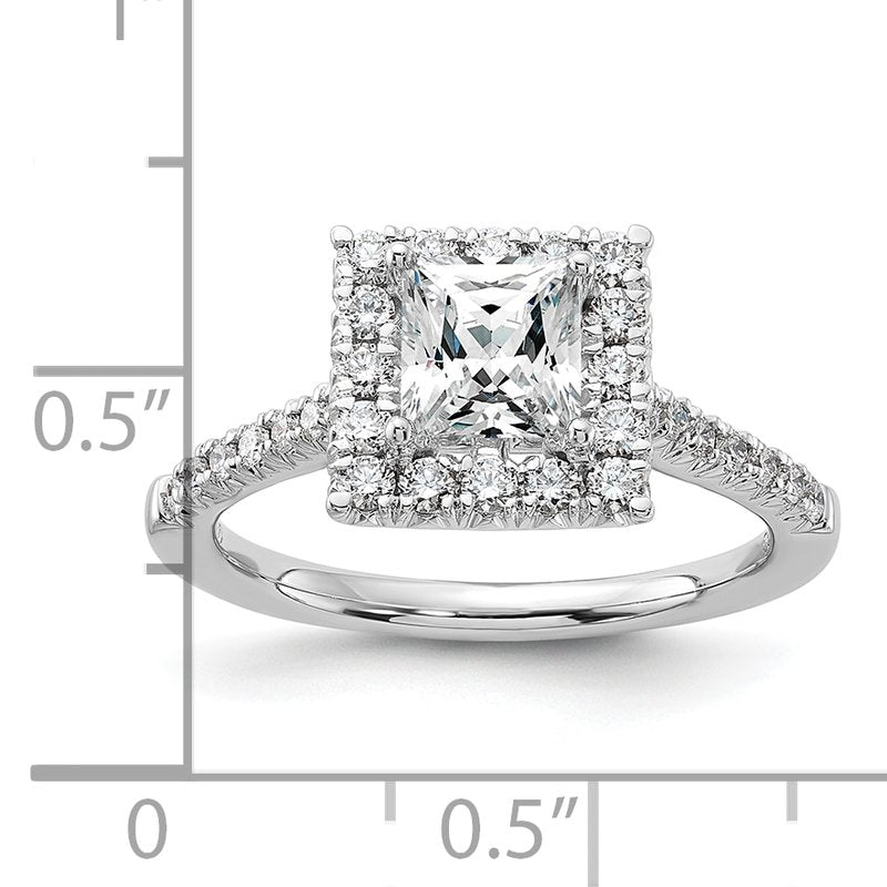 14K White Gold 1/3 carat Lab Grown Diamond VS+ F+ Semi-Mount Princess Halo Engagement Ring