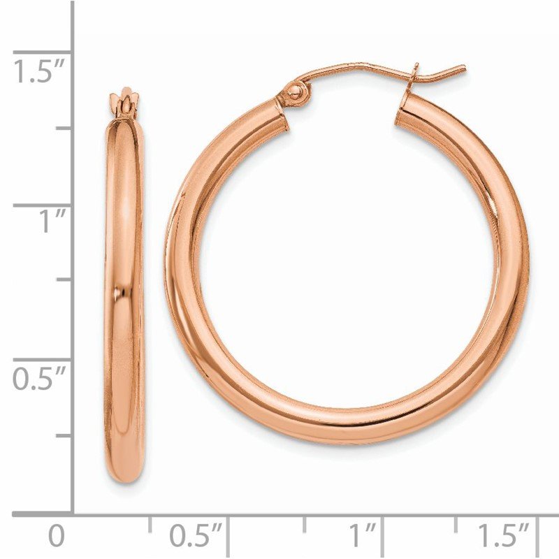 14k Rose Gold 3x30mm Polished Lightweight Tube Hoop Earrings