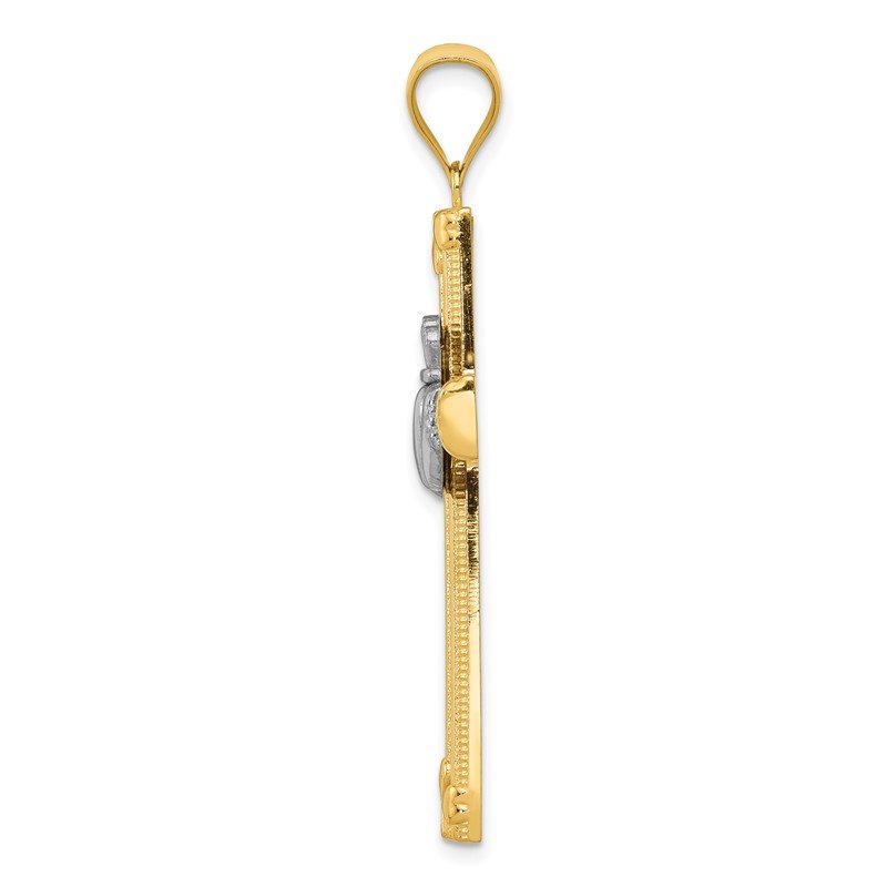 14k Two-tone Large Claddagh Cross Pendant