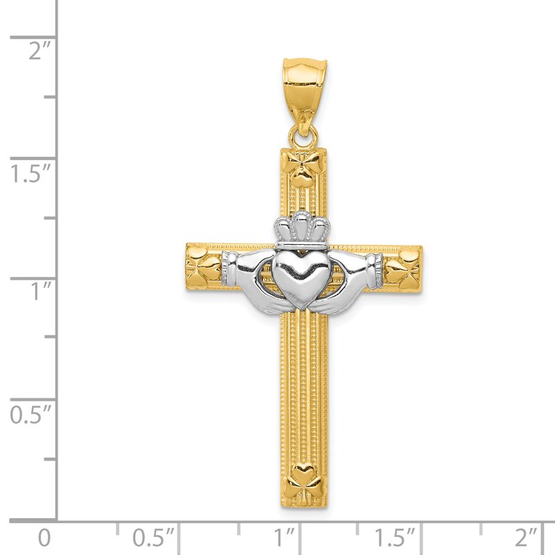 14k Two-tone Large Claddagh Cross Pendant