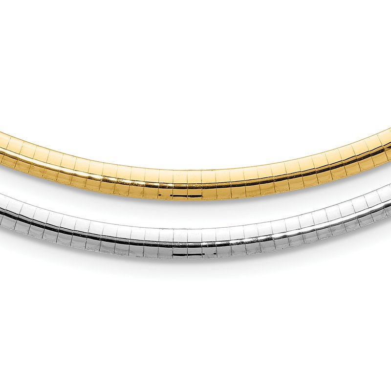 14k Two-tone 4mm Reversible White and Yellow 16 inch Domed Omega Necklace