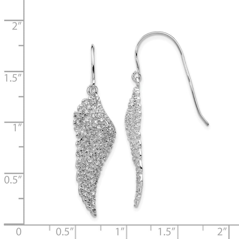 Sterling Silver Rhodium-plated Brilliant-cut CZ Angel Wing Shepherd Hook Dangle Earrings