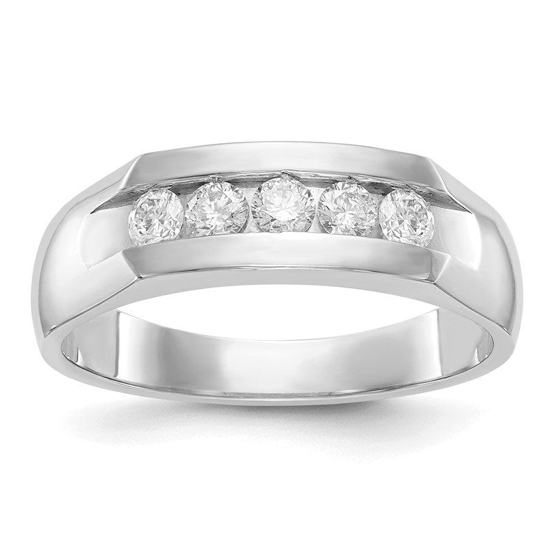 14K White Gold Men's 1/3 carat Lab Grown Diamond VS+ F+ Complete Channel Five Stone Band