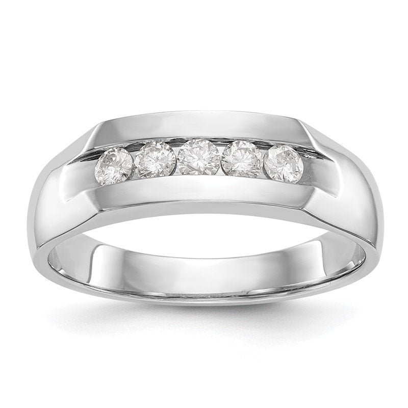 14K White Gold Men's 1/3 carat Lab Grown Diamond VS+ F+ Complete Channel Five Stone Band