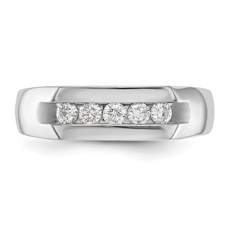14K White Gold Men's 1/3 carat Lab Grown Diamond VS+ F+ Complete Channel Five Stone Band