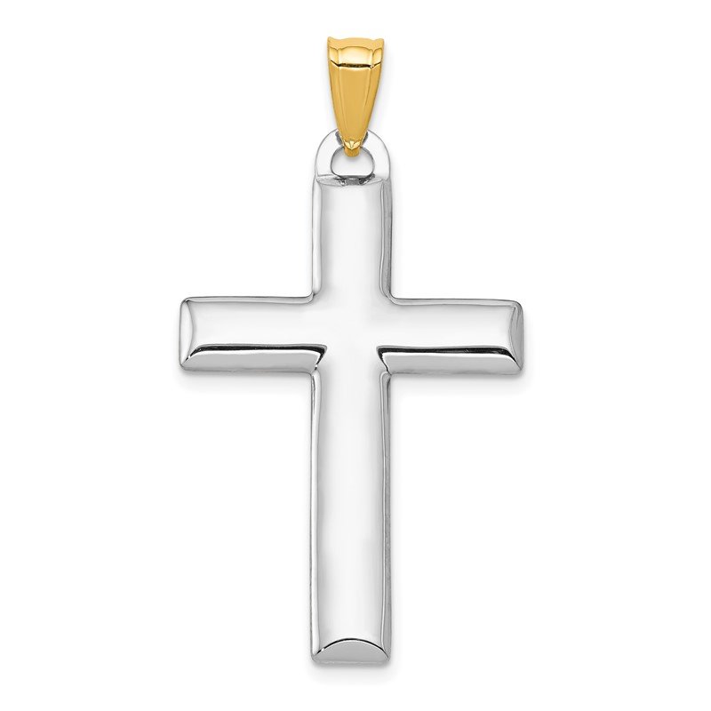 14K and White Rhodium Reversible Yellow/White Cross Pendant