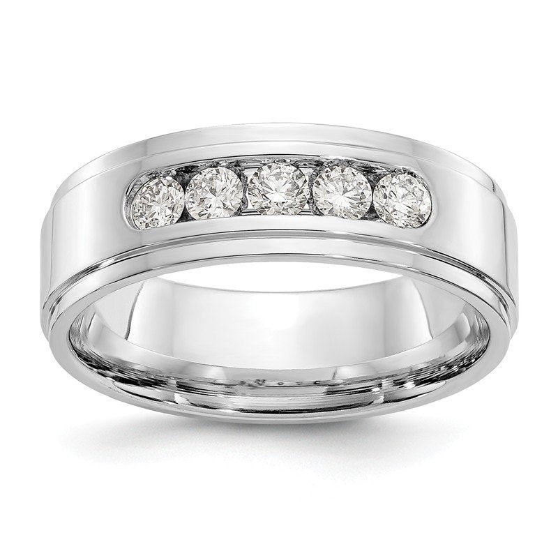 14K White Gold Men's 1/2 carat Lab Grown Diamond VS/SI  D E F  5 Stone Step Edge Size 9 Channel Band